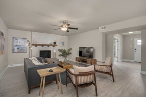 TV, fireplace, offices