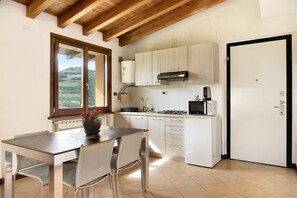 Kühlschrank, Mikrowelle, Herdplatte, Wasserkocher mit Kaffee-/Teezubehör