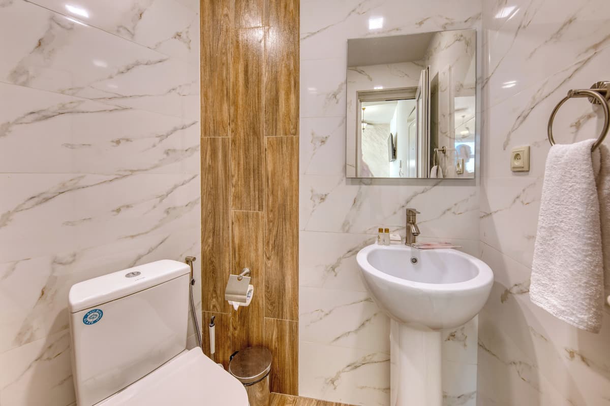 standard double room | bathroom | free toiletries, hair dryer, bathrobes, slippers