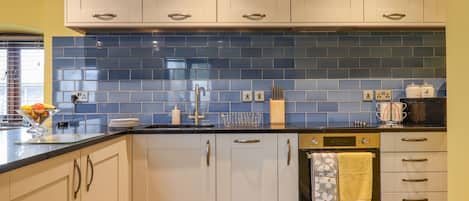 Fridge, dishwasher, electric kettle, toaster