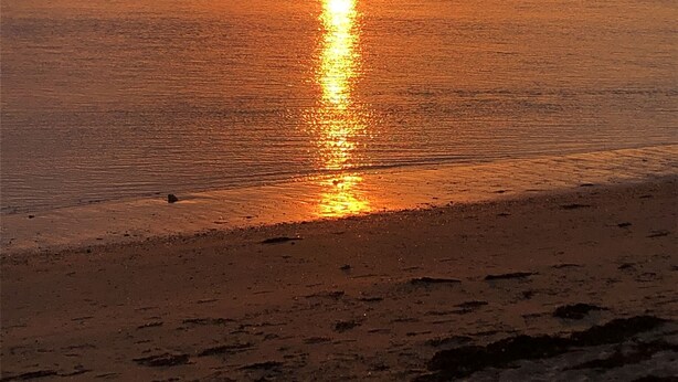 A sunset over a calm body of water with a beach in the foreground. - Exceptional seafront location (Étel)