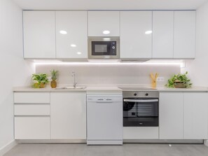 Fridge, microwave, oven, dishwasher