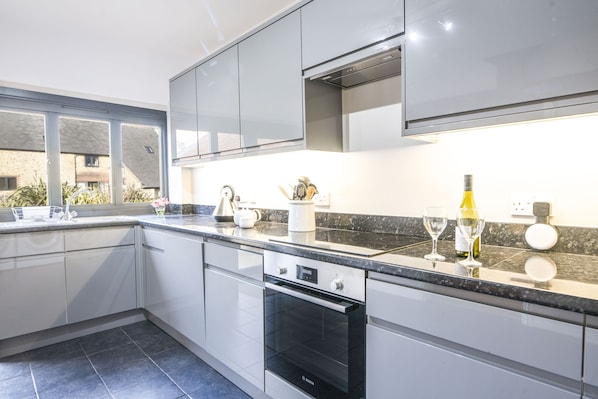 Fridge, dishwasher, electric kettle, toaster