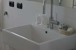 Shower, bidet, towels, soap