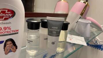 Free toiletries, hair dryer, bathrobes, slippers