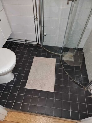 Apartamento | Banheiro | Chuveiro, secador de cabelo, toalhas de banho