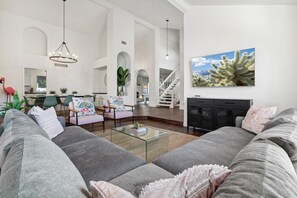 Smart TV, fireplace, video games, foosball