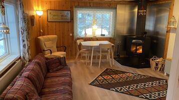 Smart TV, chimenea y libros