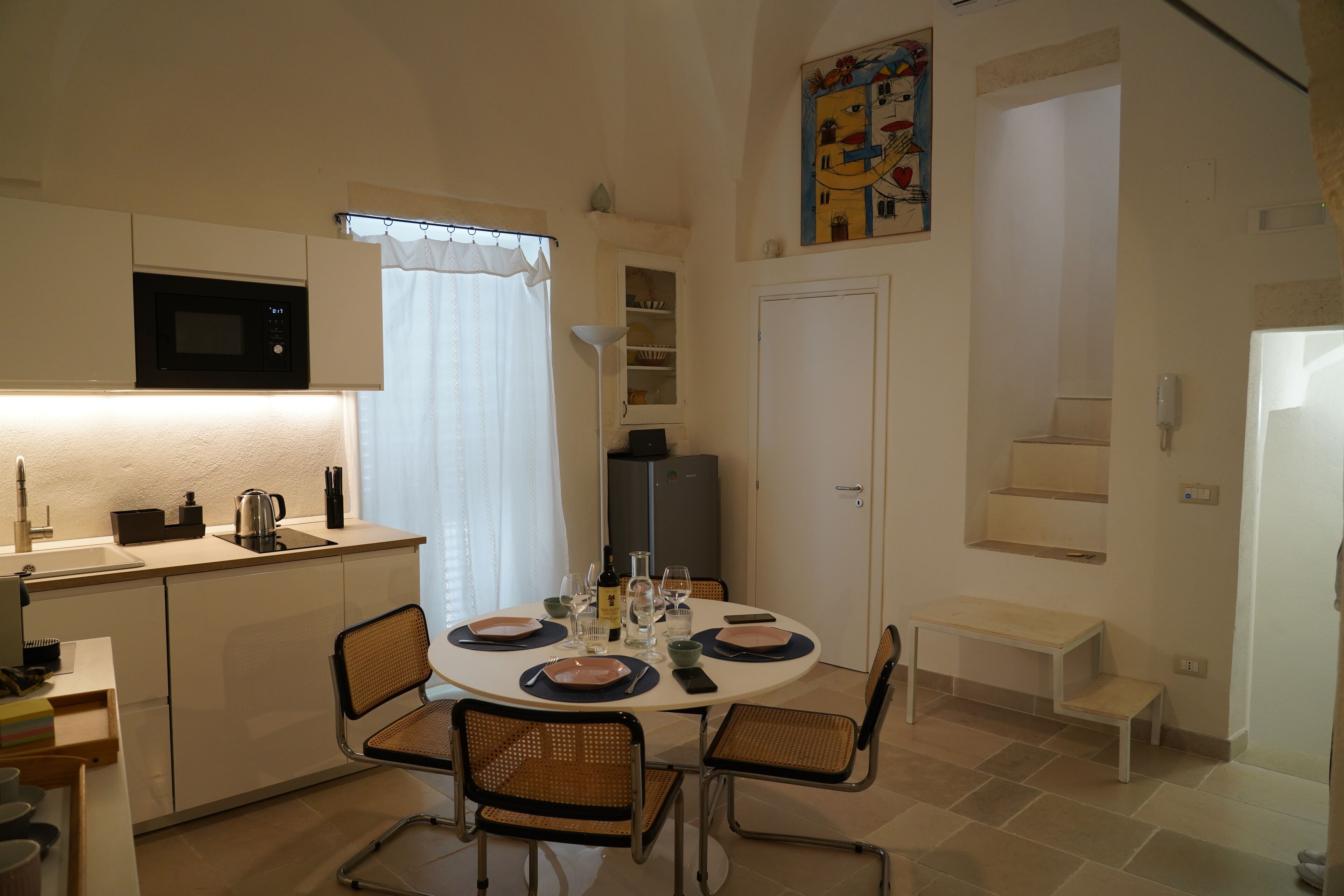 Full-size fridge, microwave, oven, espresso maker