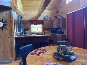 View from dining area into kitchen