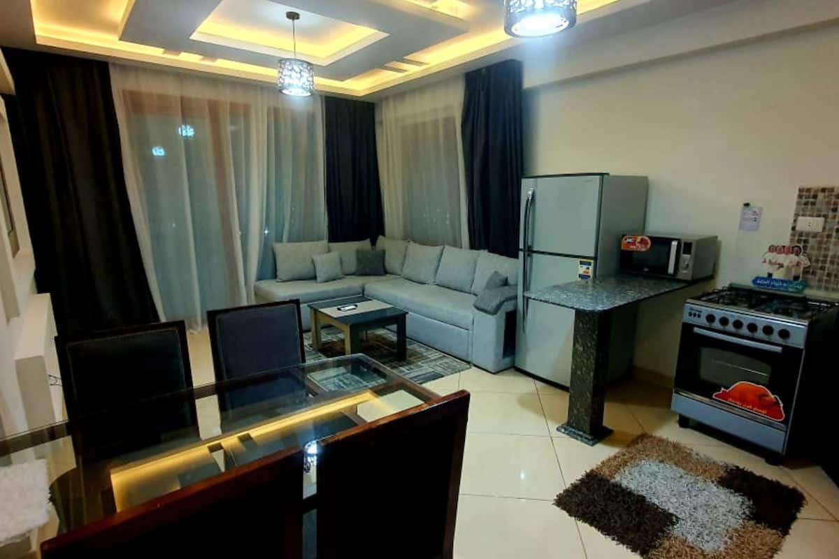 panoramic apartment | living area | 55-inch led tv with satellite channels, tv