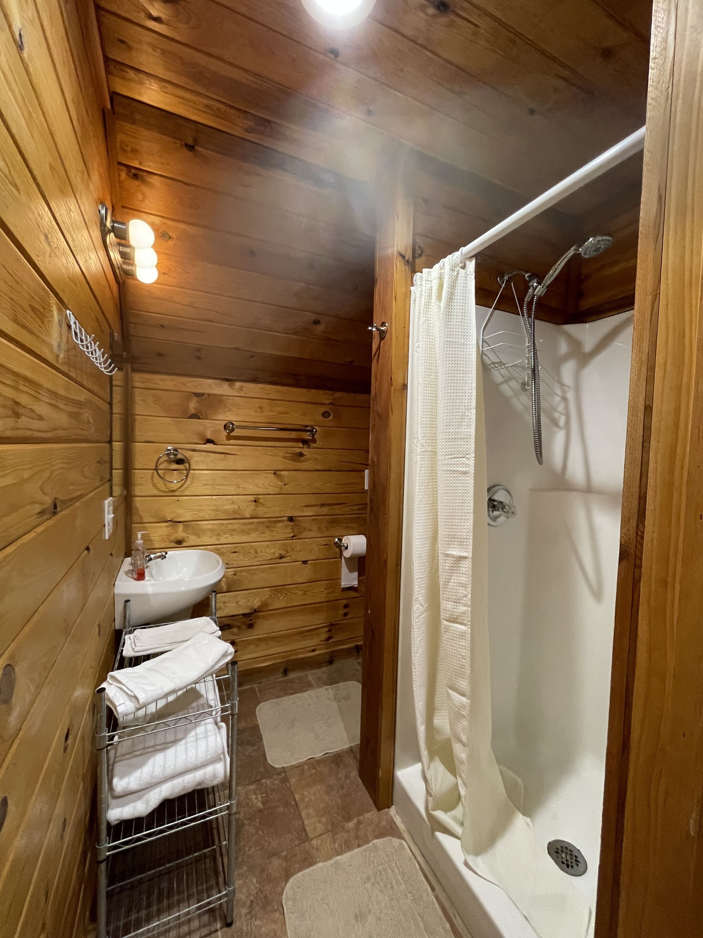 Shower, towels, soap, shampoo