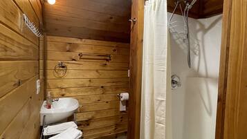 Shower, towels, soap, shampoo