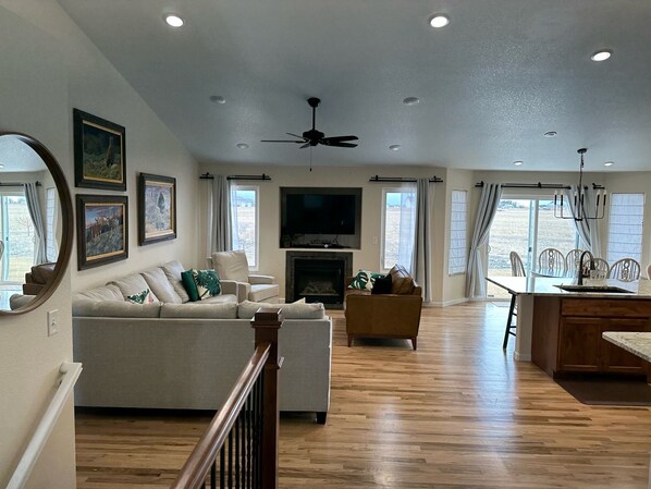 Smart TV, chimenea, reproductor de DVD y monitor de computadora 