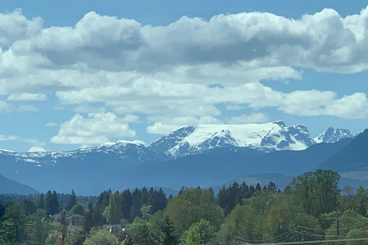 Desk, laptop workspace, blackout drapes, iron/ironing board