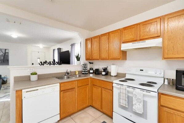 Fridge, microwave, dishwasher, blender