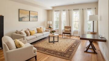 Apartment, 1 Bedroom | Living area | 55-inch Smart TV with digital channels, TV, Netflix