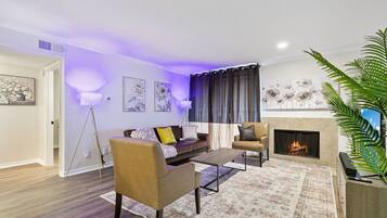 Smart TV, fireplace, computer monitors