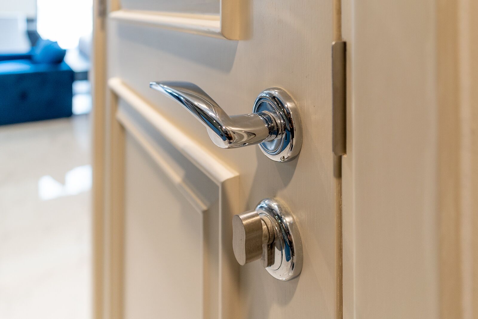 A door with a modern handle and lock mechanism.