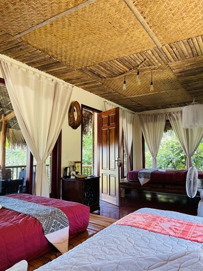 Family Room | Premium bedding, memory-foam beds, blackout curtains, free WiFi - Pu Luong Jungle Lodge (Ba Thuoc)