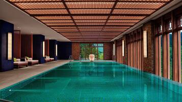 Indoor pool, open 9:00 AM to 9:00 PM, sun loungers