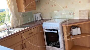 Cabin | Private kitchen | Fridge, microwave, oven, stovetop