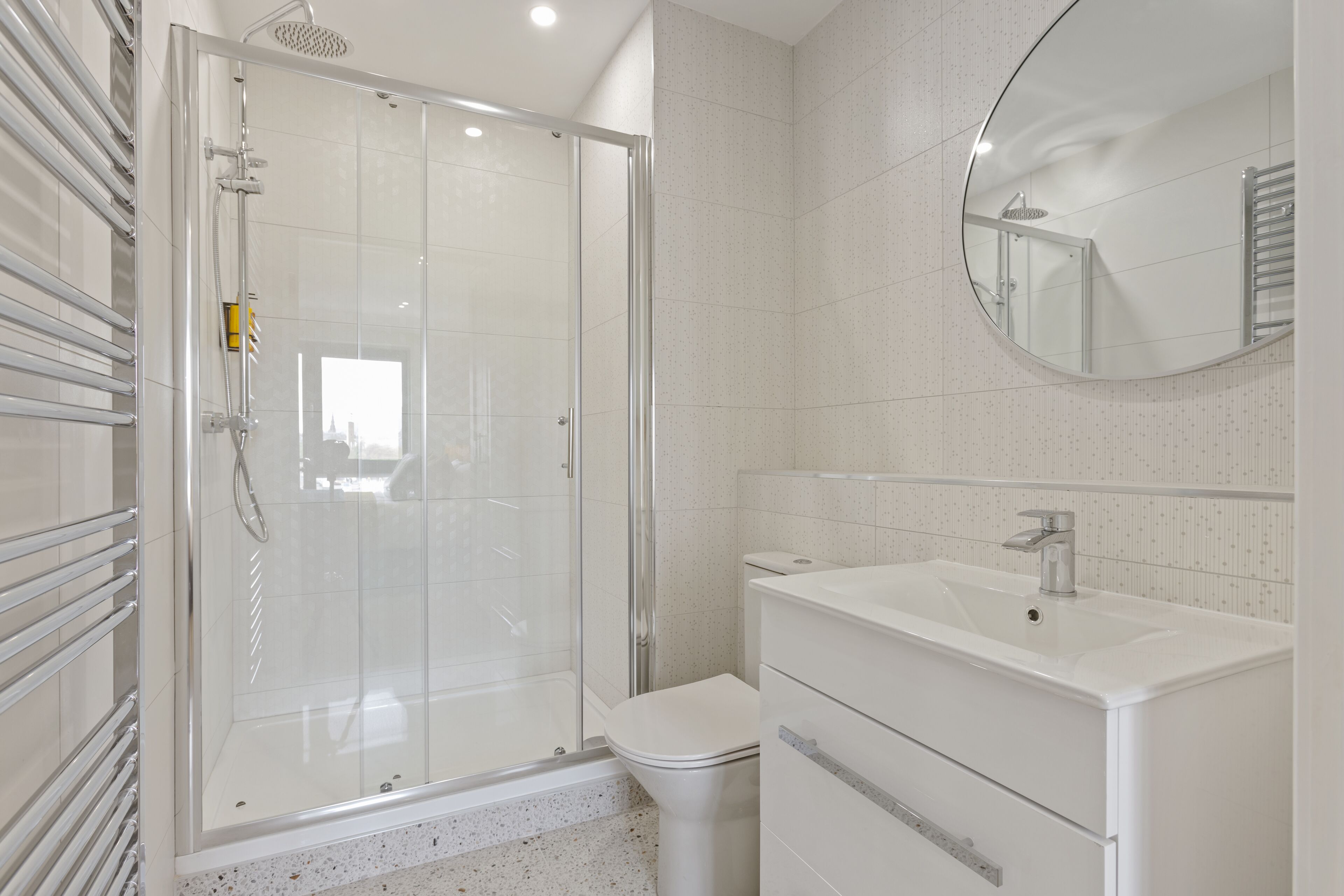 premium apartment | bathroom | shower, rainfall showerhead, designer toiletries, hair dryer