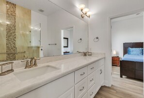 Combined shower/tub - Birds Eye View - Brand new home, close to beach, amazing views! (Crystal Beach)