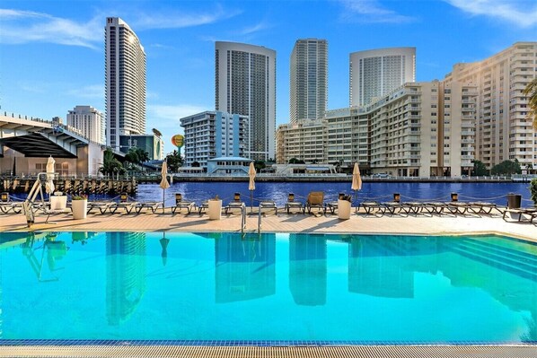 A rooftop pool