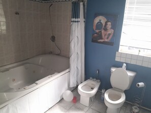 A bathroom with a bathtub, a bidet, and a toilet.