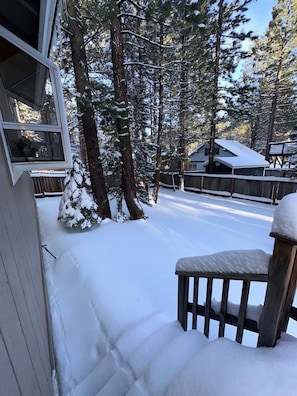 Guests can enjoy serene winter views from the comfort of their own outdoor space.
