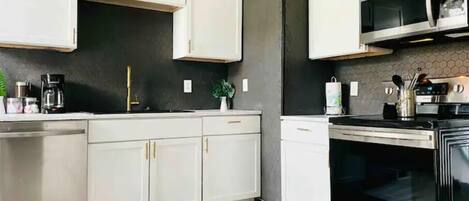 Fridge, microwave, oven, dishwasher