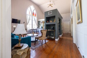 TV, DVD player, books, video library