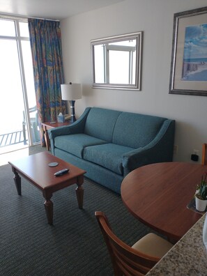 Condo, 1 King Bed with Sofa bed, Ocean View | Living area | 32-inch LCD TV with cable channels, TV