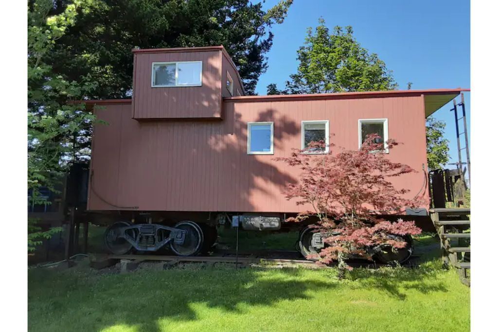 Little Red Caboose with a View in the Scenic Columbia River Gorge