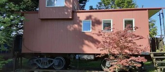 Little Red Caboose with a View in the Scenic Columbia River Gorge