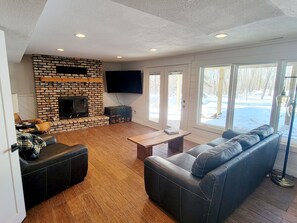 Smart TV, fireplace, video games, table football