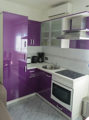 Fridge, oven, stovetop, coffee/tea maker