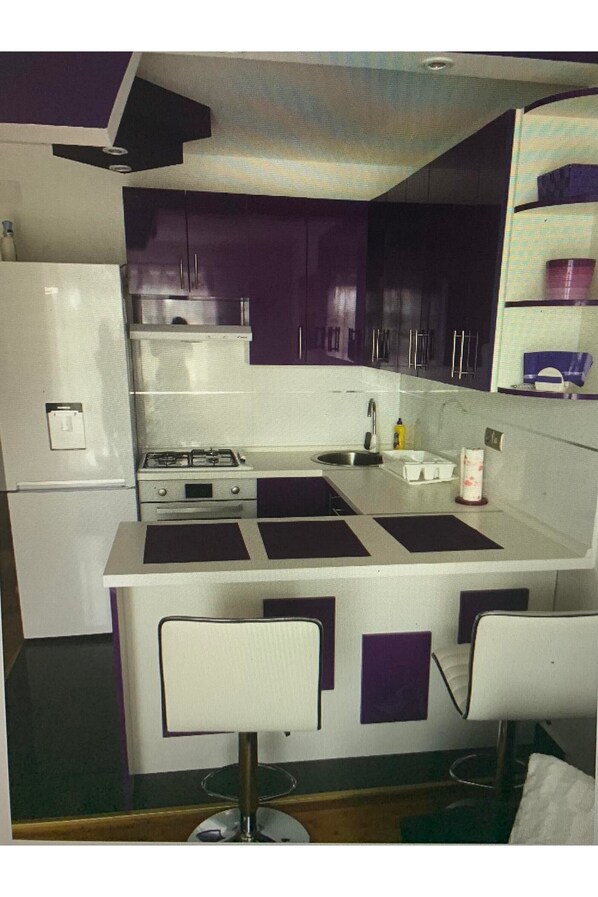Fridge, oven, stovetop, cookware/dishes/utensils