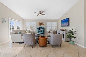 TV, foosball, table tennis, stereo