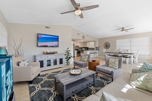 TV, foosball, table tennis, stereo