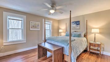 2 bedrooms, desk, laptop workspace, iron/ironing board
