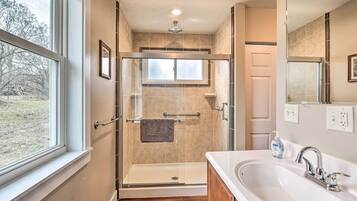 Free toiletries, hair dryer, heated floors, towels