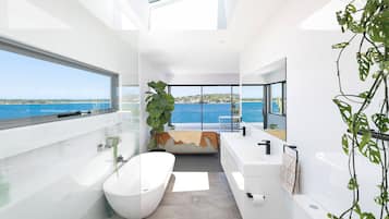 Shower, towels, soap, shampoo