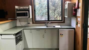 Mini-fridge, microwave, stovetop, electric kettle