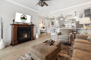 Smart TV, fireplace, DVD player