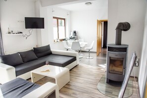 Televisión y chimenea 