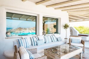 Villa, 6 Bedrooms, Smoking, Balcony | Living area - Paraga Scorpios Villa1 hot tub 7 Mins Walk to Beach by Calypso Sunset Villas (Mykonos)