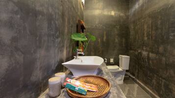 Dusche, Regendusche, umweltfreundliche Kosmetikartikel, Haartrockner