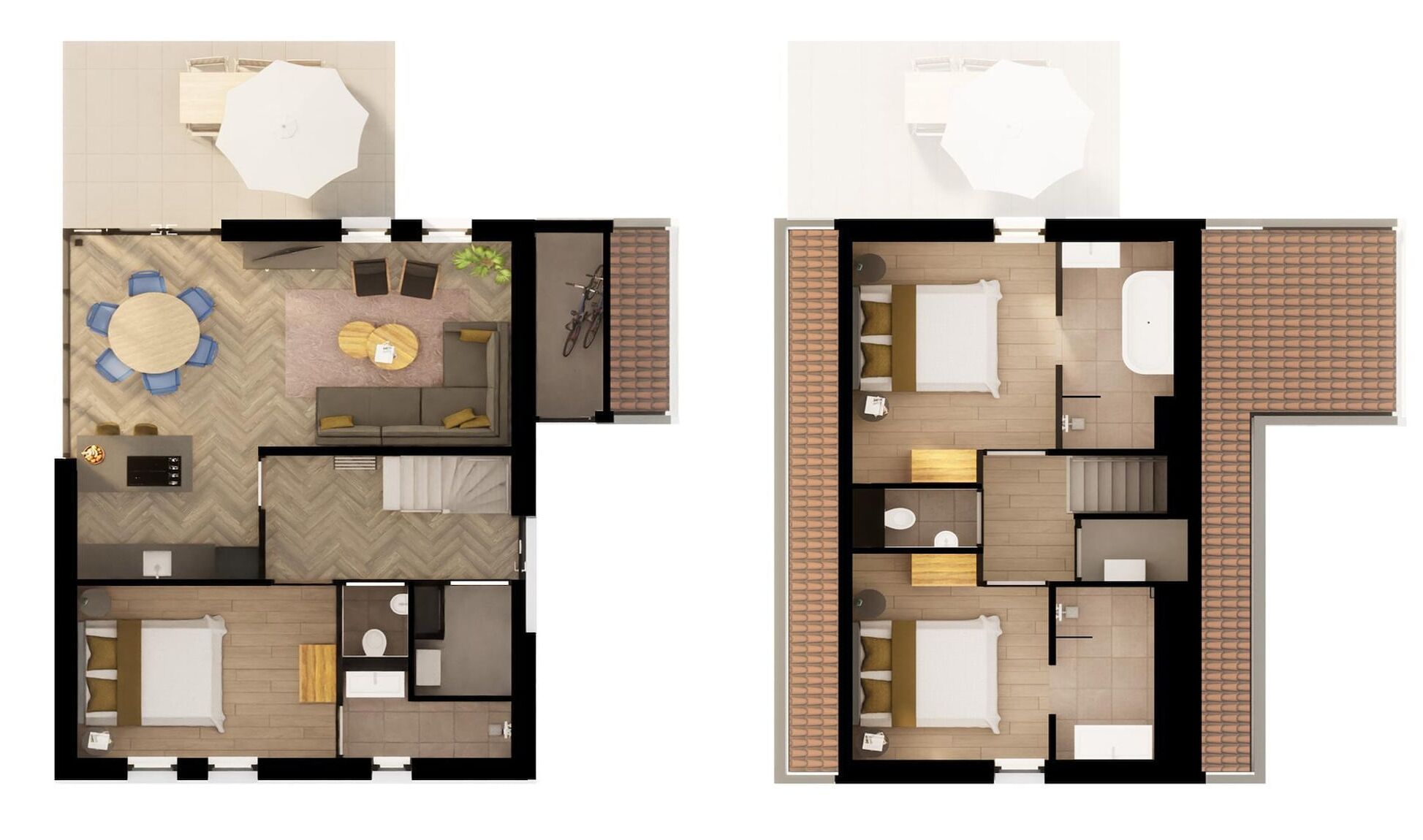 Un hôtel proposant des chambres dotées d’un espace de vie, d’un coin repas et d’une chambre à coucher.